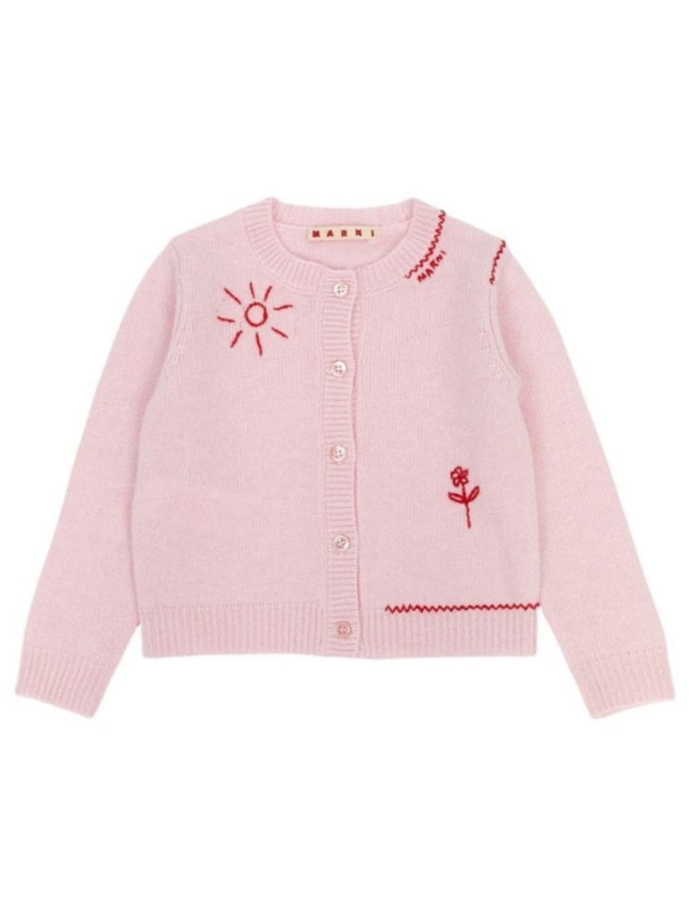 Marni Baby Girl Logo Embroidered Pink White Cardigan Sweater Cashmere Wool